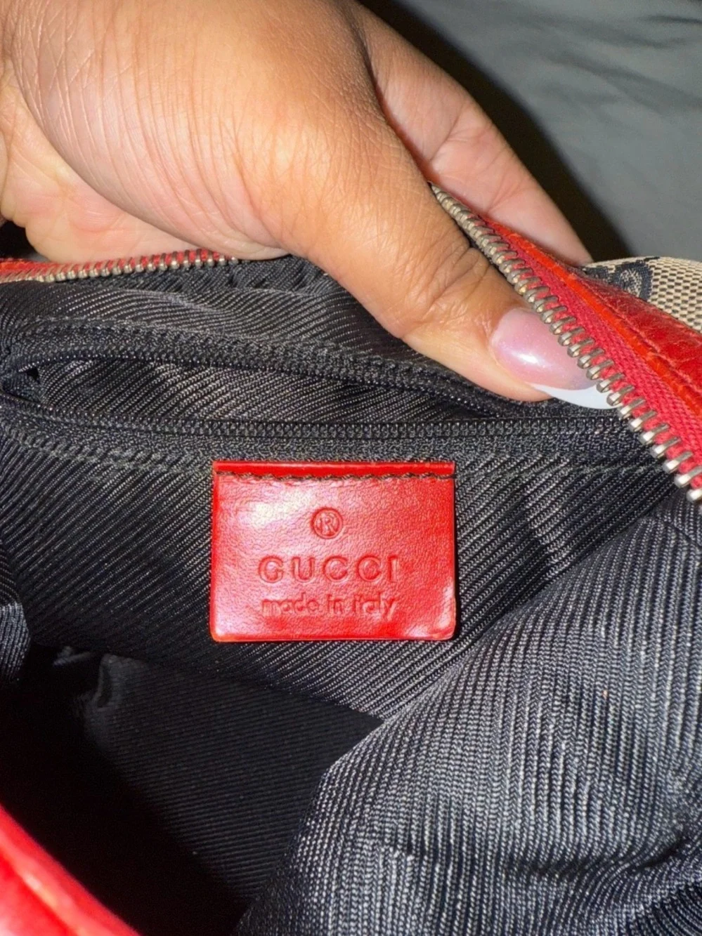 Gucci Beige GG Canvas Shoulder Bag with Red Trim